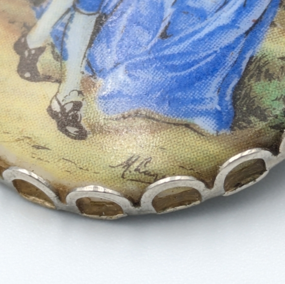 Vintage courting couple porcelain transferware oval brooch pin - Picture 6 of 6